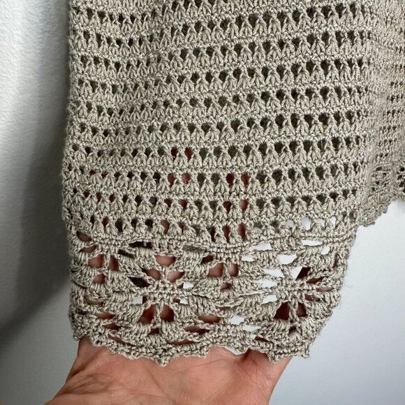 Linda Allard Ellen Tracy Open Knit Top Womens Sz S Crochet Tan Sleeveless Khaki - Picture 2 of 11